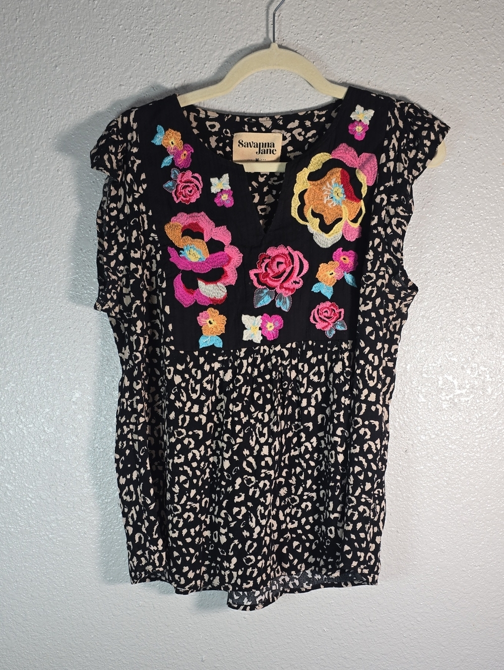 Savanna Jane Black Tunic with Colorful Floral Embroidery
